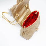 Classic Quilted Flower Pearl Handbag: Gold