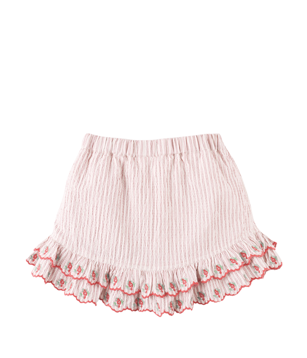 Girl Remi Ruffled Hem Skorts With Botanical Embroidery - Red