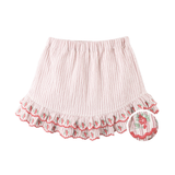 Girl Remi Ruffled Hem Skorts With Botanical Embroidery - Red