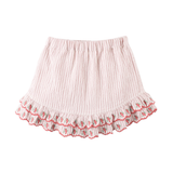 Girl Remi Ruffled Hem Skorts With Botanical Embroidery - Red