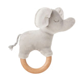 Velour Elephant Wooden Ring Rattle