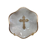 Lotus Flower Cross Jewelry Dish: Ivory