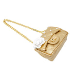 Classic Quilted Flower Pearl Handbag: Gold