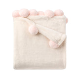 Pale Pink Pom Trim Fleece Baby Blanket