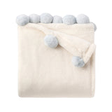 Pale Blue Pom Trim Fleece Baby Blanket