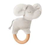 Velour Elephant Wooden Ring Rattle