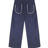 Embroidered Bell Bottom Pants - Cobalt Blue Velvet