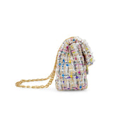 Classic Tweed Handbag With Pearls - White
