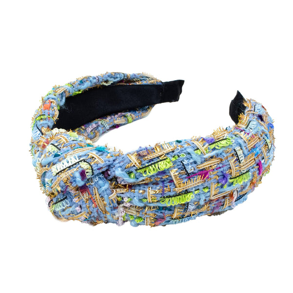 Tweed Mix Knotted Headband - Blue