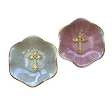 Lotus Flower Cross Jewelry Dish: Ivory