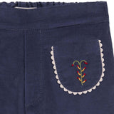 Embroidered Bell Bottom Pants - Cobalt Blue Velvet