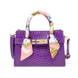 Vivid Crocodile Scarf Handbag: Purple