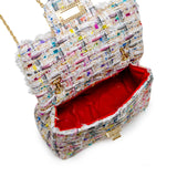 Classic Tweed Handbag With Pearls - White
