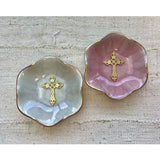 Lotus Flower Cross Jewelry Dish: Pink