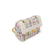 Classic Tweed Handbag With Pearls - White