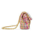 Classic Tweed Handbag With Pearls - Pink