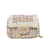 Classic Tweed Handbag With Pearls - White