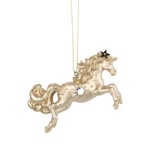 Golden Resin Celestial Unicorn Ornament