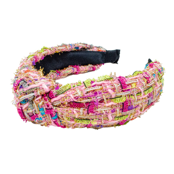 Tweed Mix Knotted Headband - Pink