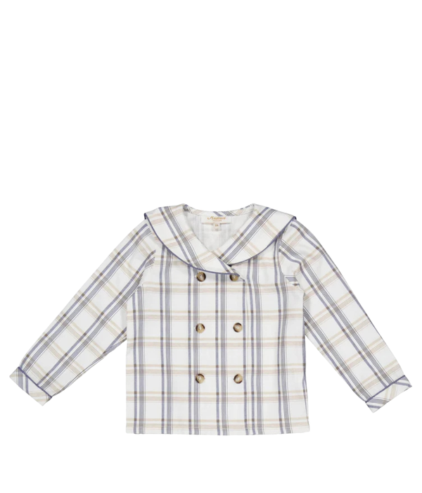 Ambroise, Boy Shirt, in Beige/Navy Tartan