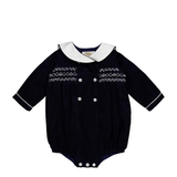 Ambroisinou, Smocked Boy Romper, in Navy Corduroy