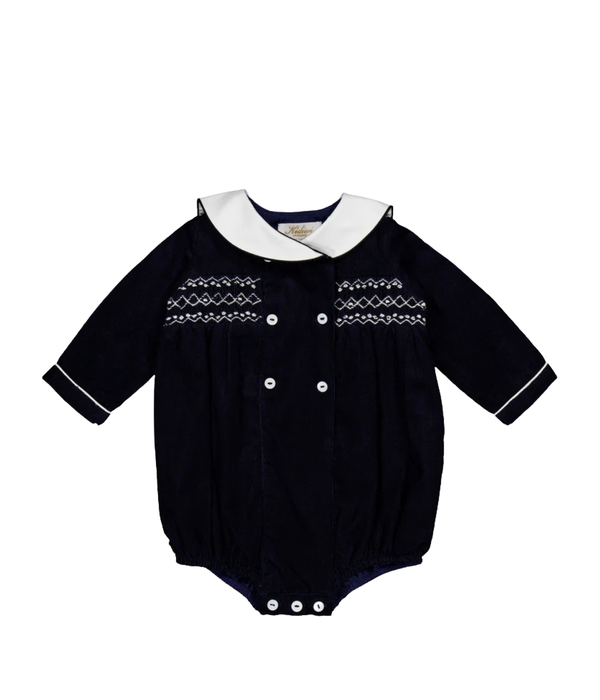 Ambroisinou, Smocked Boy Romper, in Navy Corduroy