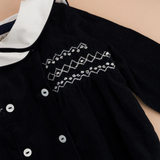 Ambroisinou, Smocked Boy Romper, in Navy Corduroy