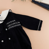 Ambroisinou, Smocked Boy Romper, in Navy Corduroy
