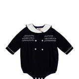 Ambroisinou, Smocked Boy Romper, in Navy Corduroy
