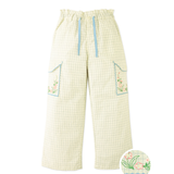 Girl Ariana Cargo Pants With Embroidered Pockets & Paperbag Waist - Blue/Green