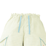 Girl Ariana Cargo Pants With Embroidered Pockets & Paperbag Waist - Blue/Green