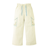 Girl Ariana Cargo Pants With Embroidered Pockets & Paperbag Waist - Blue/Green