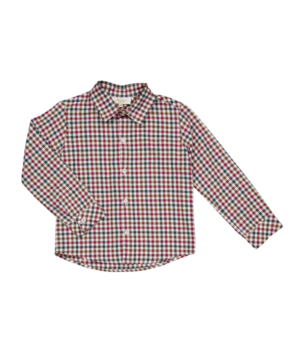 Arthur, Boy Shirt, in Burgundy and Pine Gingham