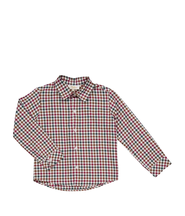 Arthur, Boy Shirt, in Burgundy and Pine Gingham