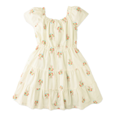 Girl Avery Embroidered Dress With Bubble Sleeves - Multicolor