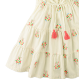 Girl Avery Embroidered Dress With Bubble Sleeves - Multicolor
