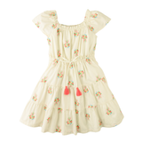 Girl Avery Embroidered Dress With Bubble Sleeves - Multicolor