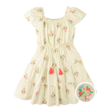 Girl Avery Embroidered Dress With Bubble Sleeves - Multicolor