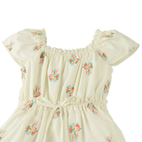 Girl Avery Embroidered Dress With Bubble Sleeves - Multicolor