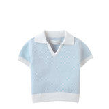 Baby Boy Lucius Popcorn Polo With Ribbed Cuffs & Hem - Blue