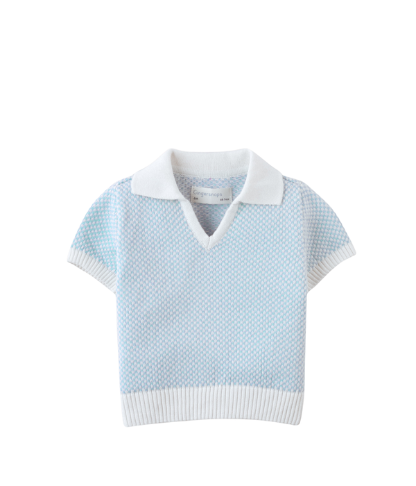 Baby Boy Lucius Popcorn Polo With Ribbed Cuffs & Hem - Blue