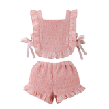 Baby Girl Alexa Textured Blouse & Shorts Set With Bows - Pink