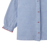 Baby Girl Beryl Collared Blouse With Cherry Cross Stitch - Blue