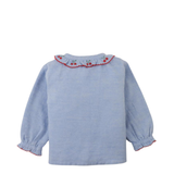 Baby Girl Beryl Collared Blouse With Cherry Cross Stitch - Blue