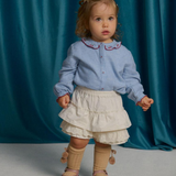Baby Girl Beryl Collared Blouse With Cherry Cross Stitch - Blue