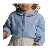 Baby Girl Beryl Collared Blouse With Cherry Cross Stitch - Blue