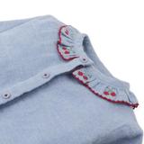 Baby Girl Beryl Collared Blouse With Cherry Cross Stitch - Blue