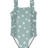 Baby Girl Flower Print Swimsuit - Green White