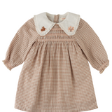 Baby Girl Jonesy Smocked Dress With Embroidery on the Collar - Brown
