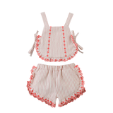 Baby Girl Juria Apron Blouse & Shorts Set With Scallop Ruffles - Red